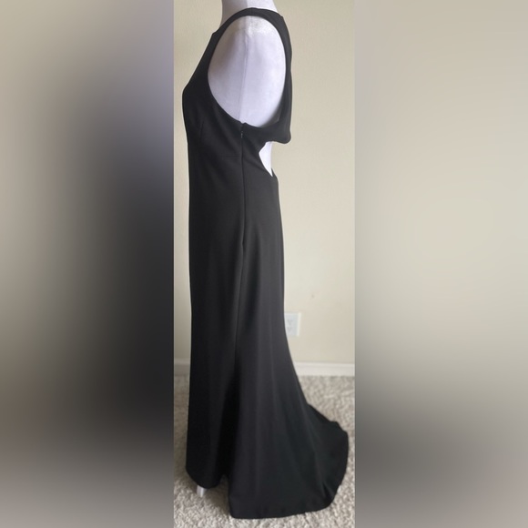 VERA WANG DRESS FRONT SLIT, OPEN BACK, SLEEVELESS GOWN, BLACK, SZ 10 - Picture 6 of 12